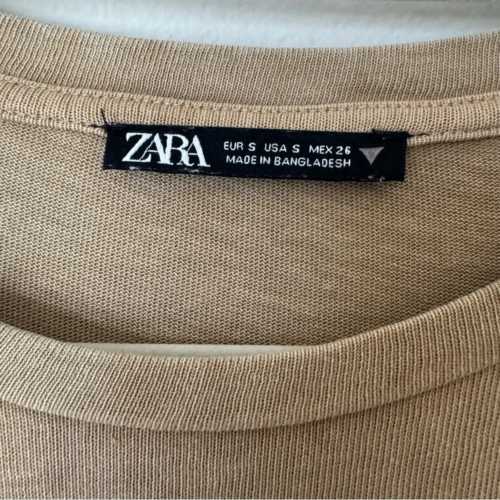 Zara Woman  Beige Ruffled 100% Cotton Tshirt Dress, size Small - Picture 4 of 9